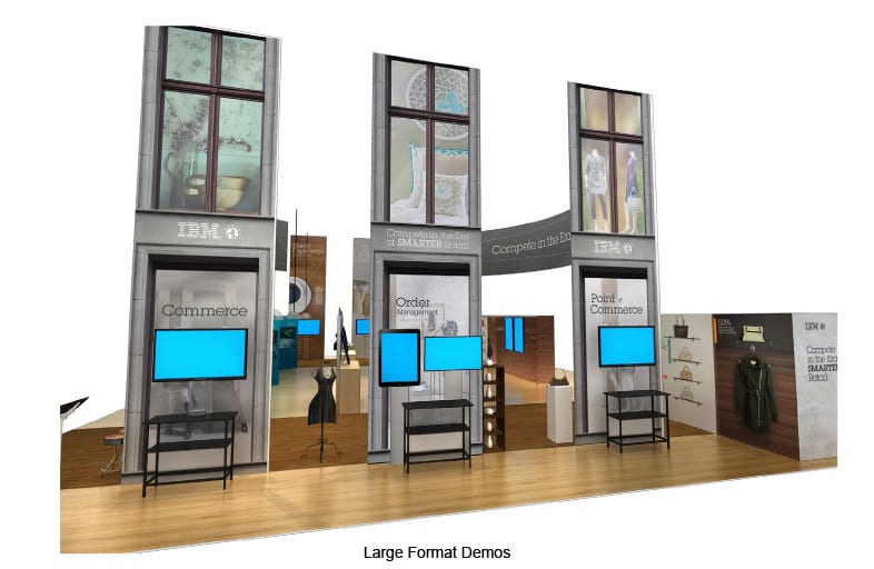 Drawing of the large-format demo screens in tall window-frame displays