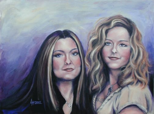 Portrait painting of Danielle and a friend, two women side by side