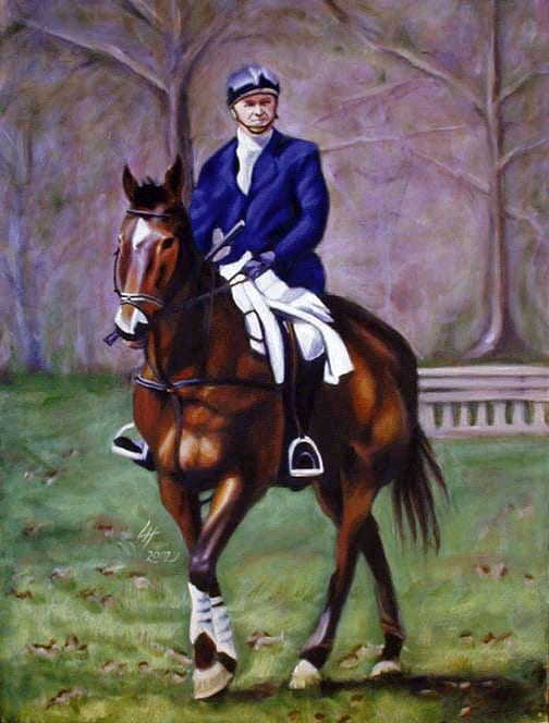 Portrait painting of Mr. Shinn riding his horse Bear